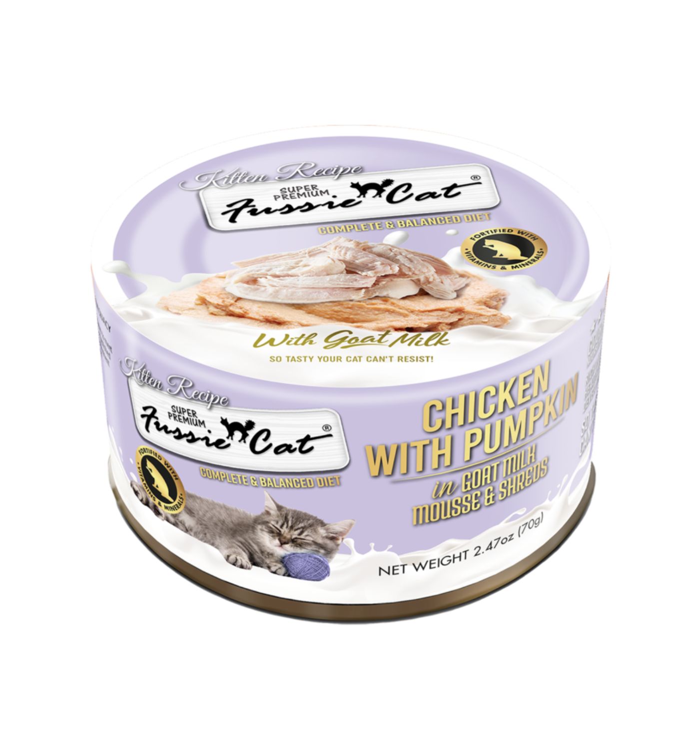 Fussie Cat Kitten Chicken &amp; Pumpkin in Goat Milk Mousse &amp; Shreds Can 2.47oz
