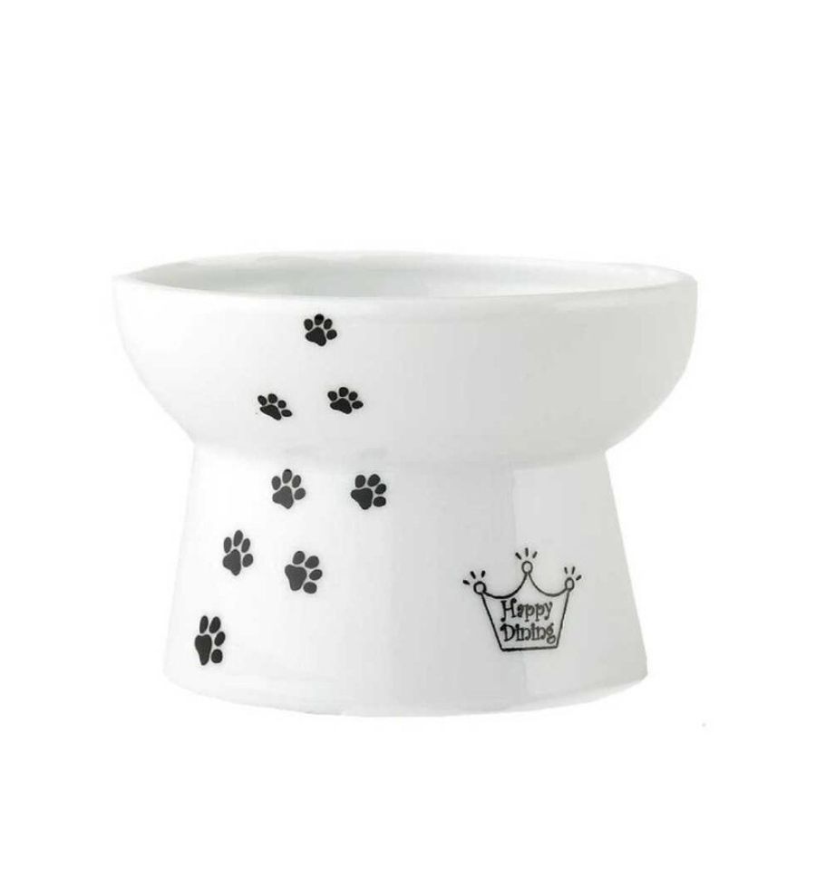 Necoichi Cat Raised Ceramic Food Bowl, Color: White