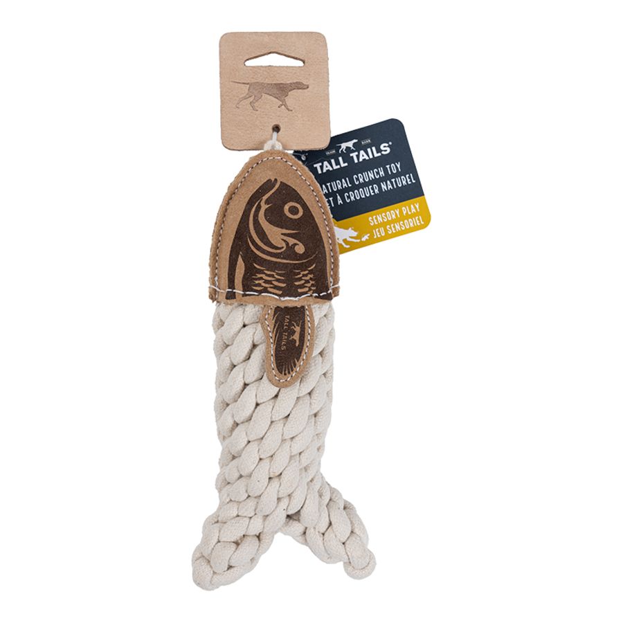 Tall Tails Dog Natural Leather &amp; Rope Crunch Fish 5''