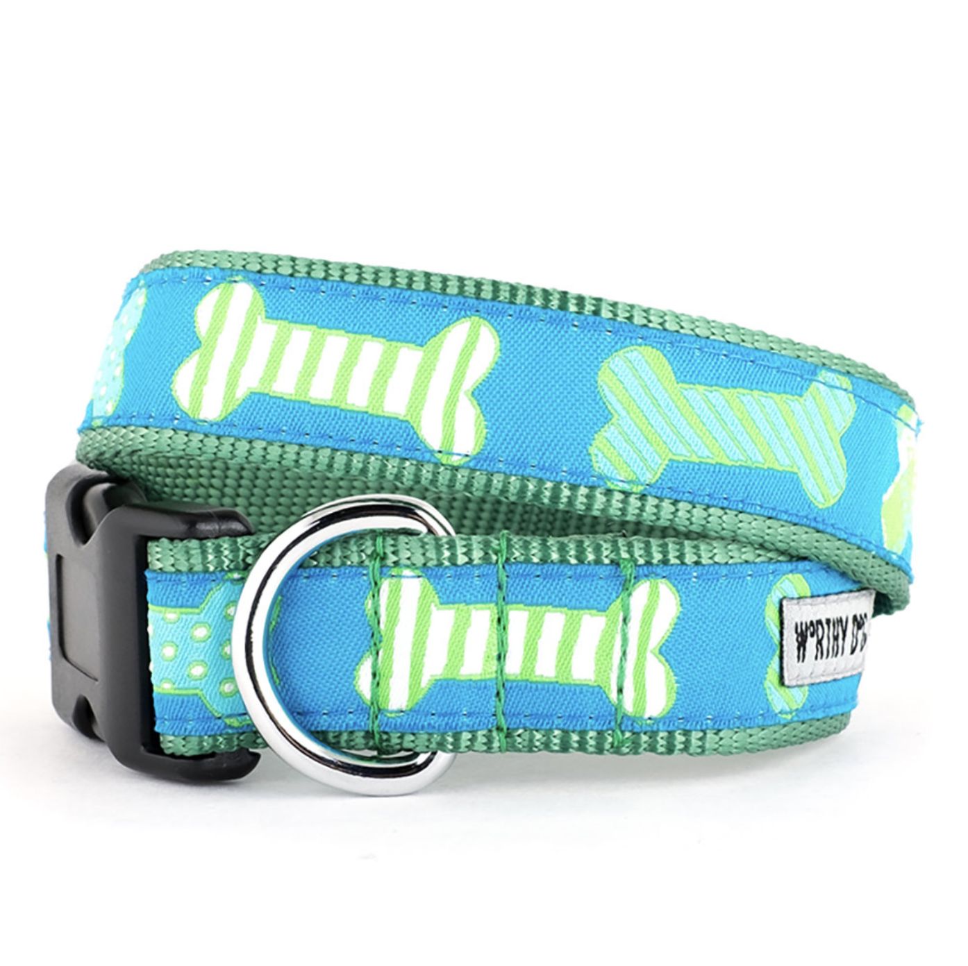 The Worthy Dog Collar &amp; Lead Collection, Color: Preppy Bones Blue, Size: Collar Extra Small