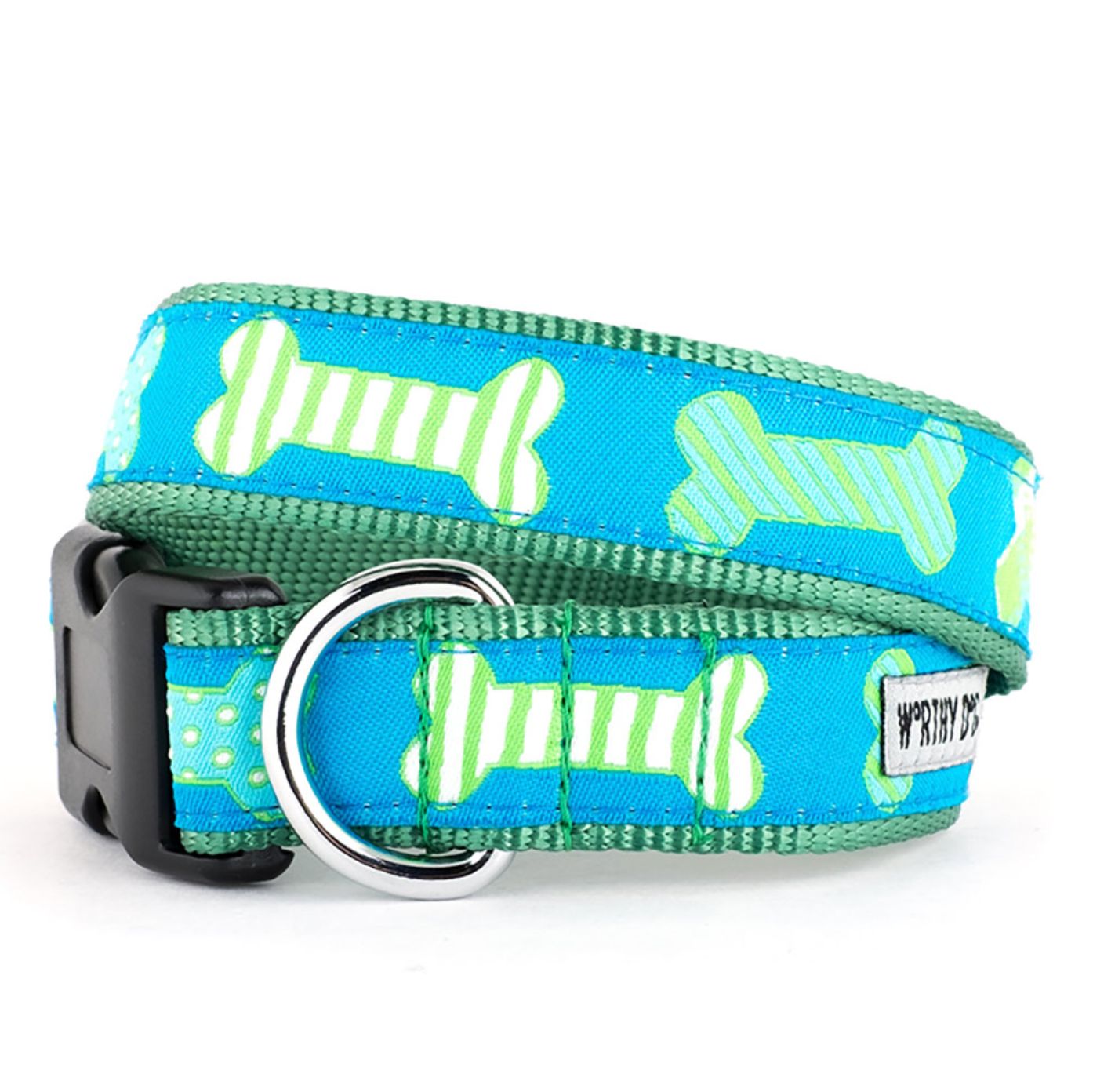 The Worthy Dog Collar &amp; Lead Collection, Color: Preppy Bones Blue, Size: Collar Extra Small