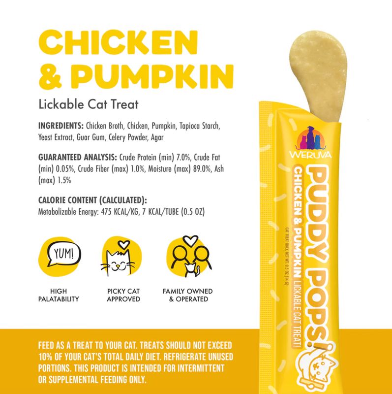 Weruva Cat Puddy Pops Lickable Chicken &amp; Pumpkin Treats 2.5oz