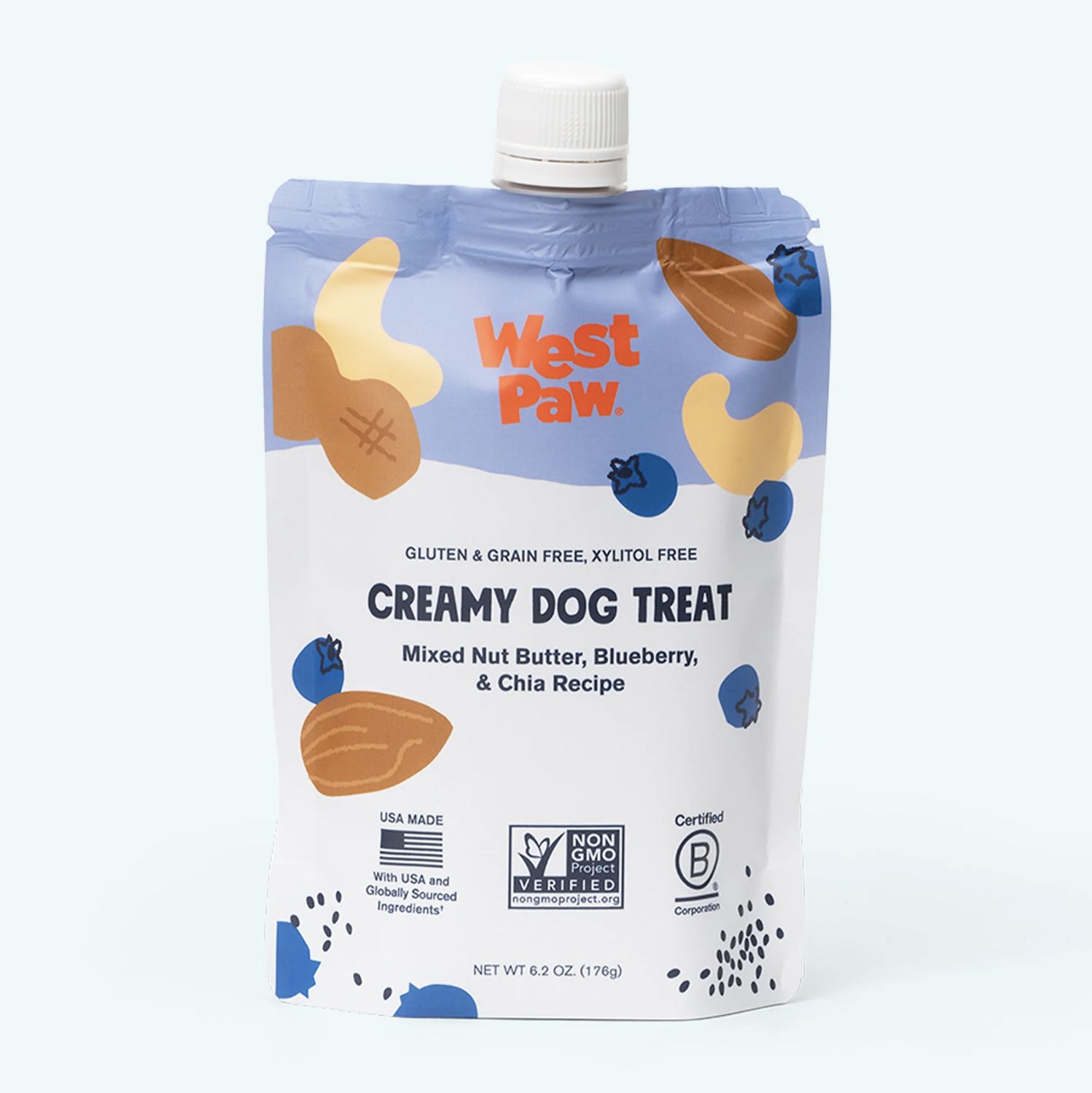 West Paw Nut Butter, Blueberry, and Chia Seed Pouch 6.2oz