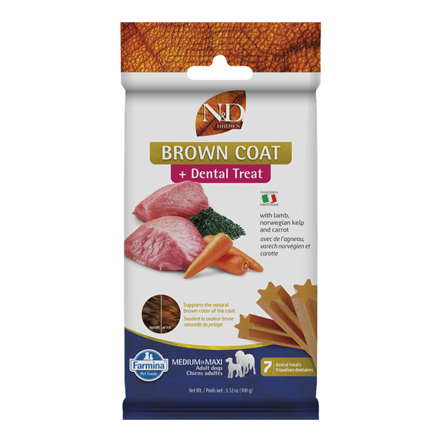 Farmina Dog Dental Treats Brown Coat Lamb Carrot & Kelp Medium & Maxi 3.52oz
