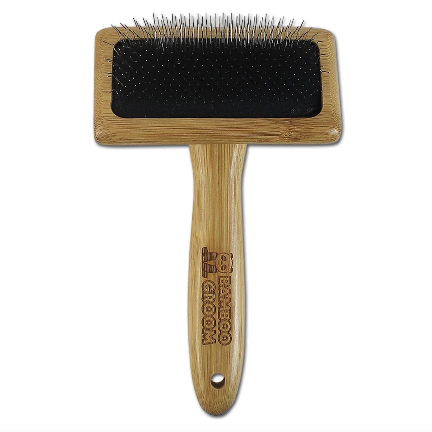 Bamboo Groom Slicker Brush with Stainless Steel Pins, Size: Medium