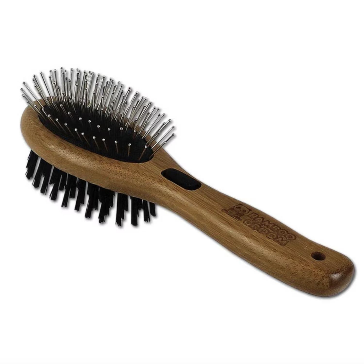 Bamboo Groom Combo Brush with Bristles &amp; Stainless Steel Pins, Size: Small/Medium