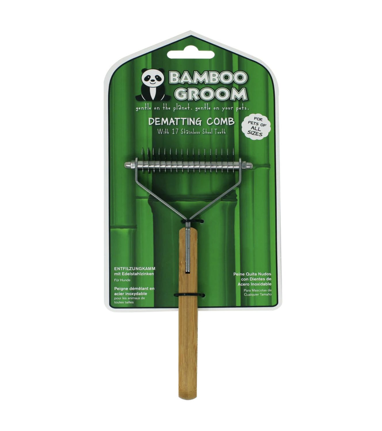 Bamboo Groom Dematting Comb with Stainless Steel Teeth, Size: 17 Teeth