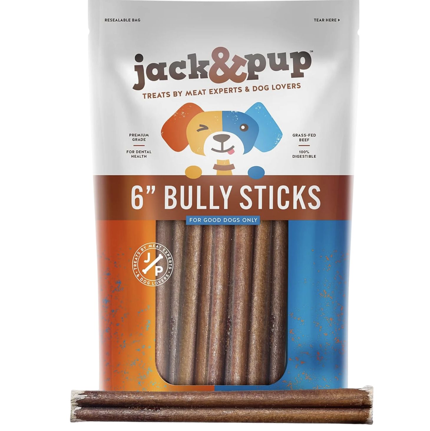 Jack &amp; Pup Odor Free Bully Sticks, Size: 6''