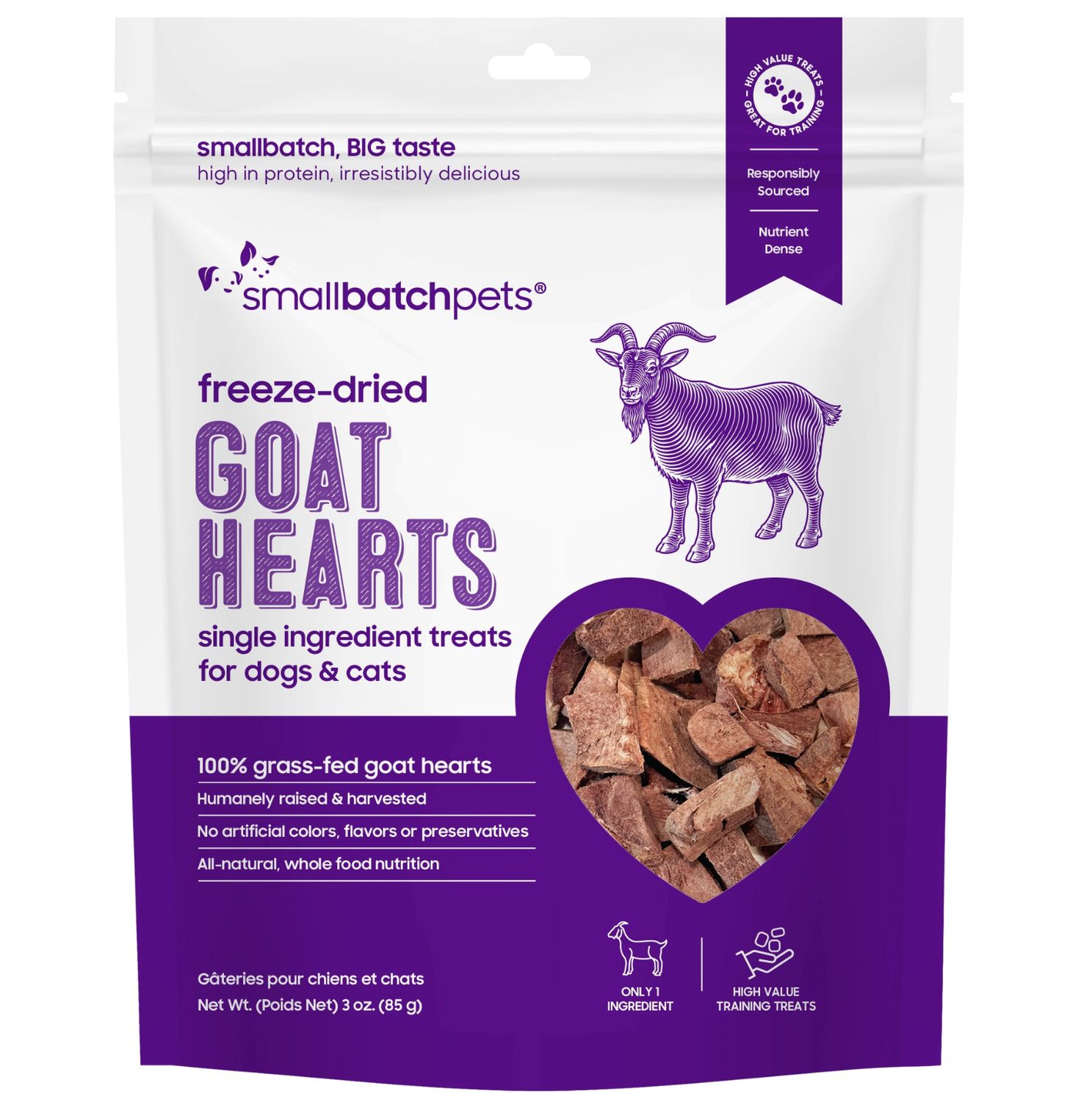 Small Batch Dog &amp; Cat Freeze-Dried Treats Goat Hearts 3oz