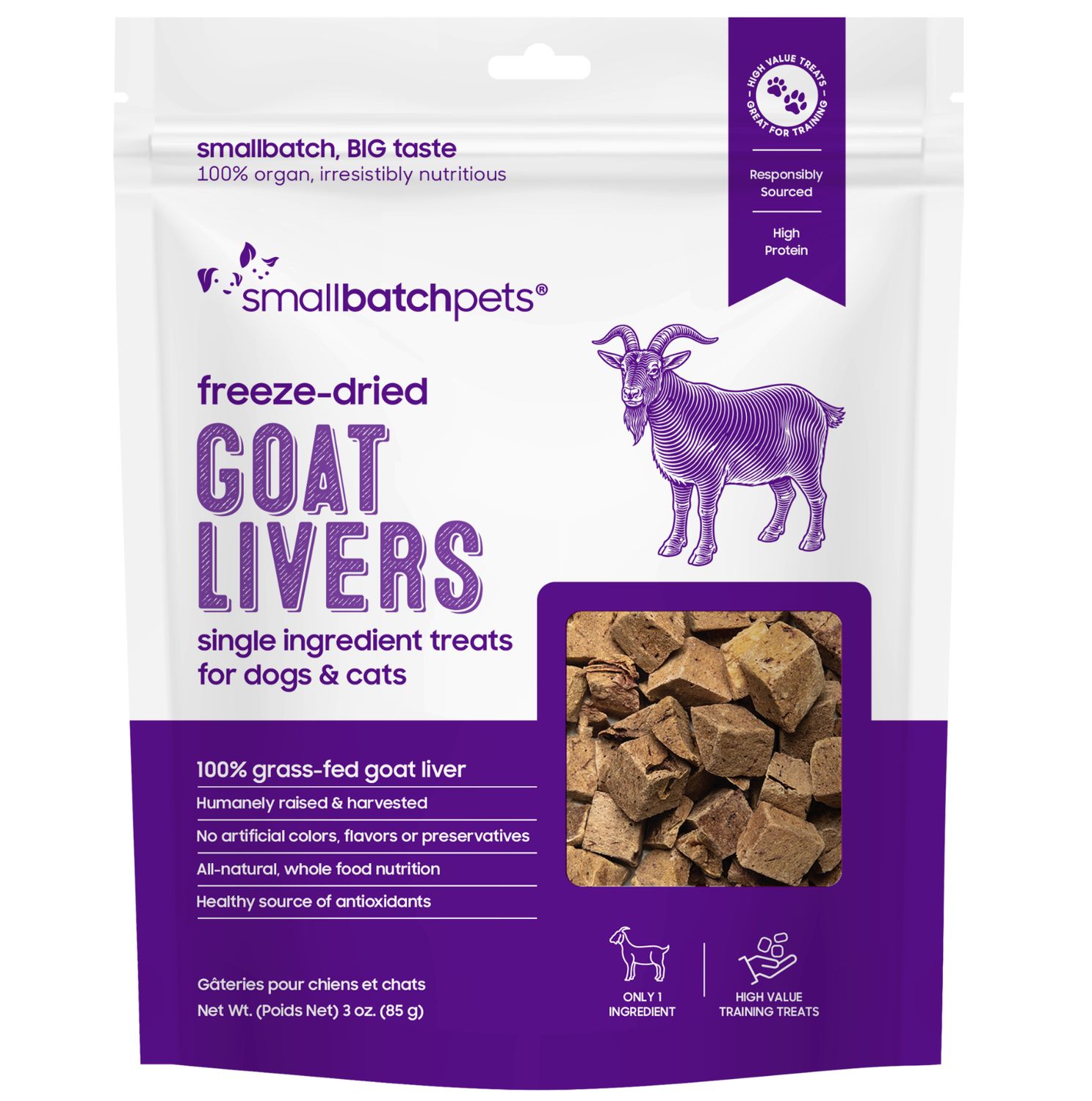 Small Batch Dog &amp; Cat Freeze-Dried Treats Goat Liver 3oz