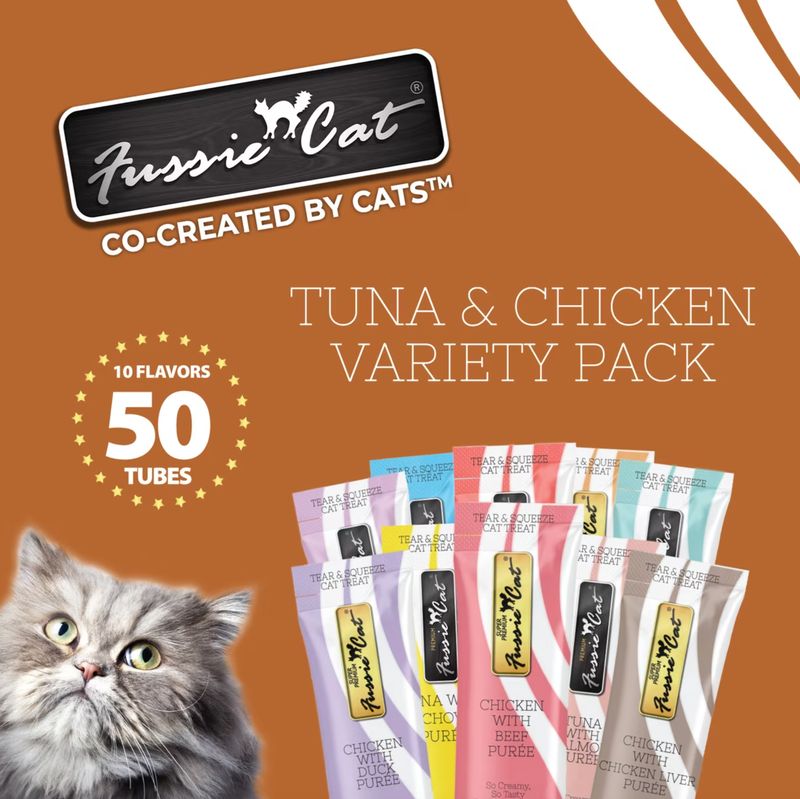 Fussie Cat Puree Tuna &amp; Chicken Variety Pack Tan 50ct
