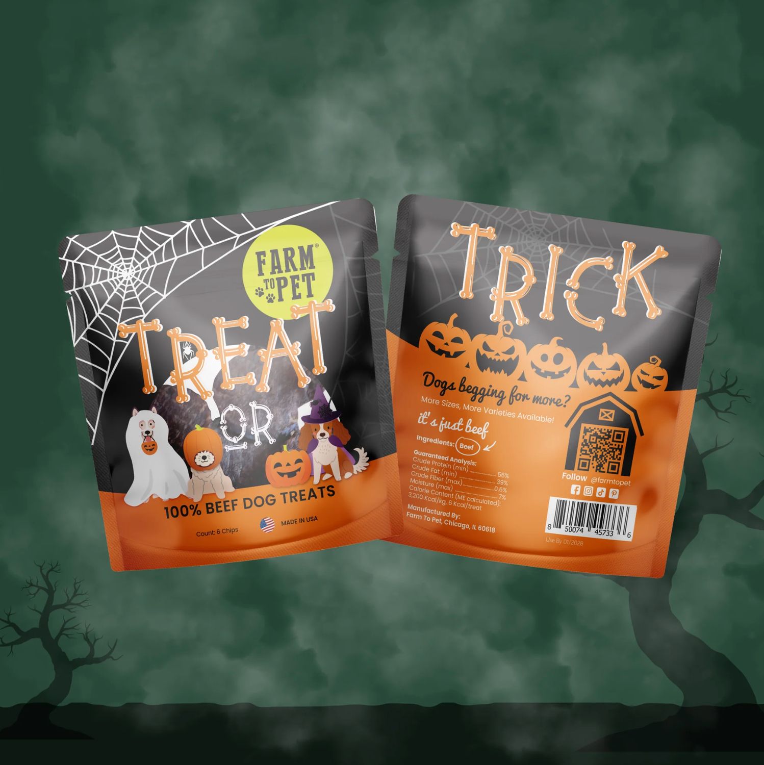 Farm To Pet Chips Mini Halloween Pack 6 Chips, Flavor: Beef