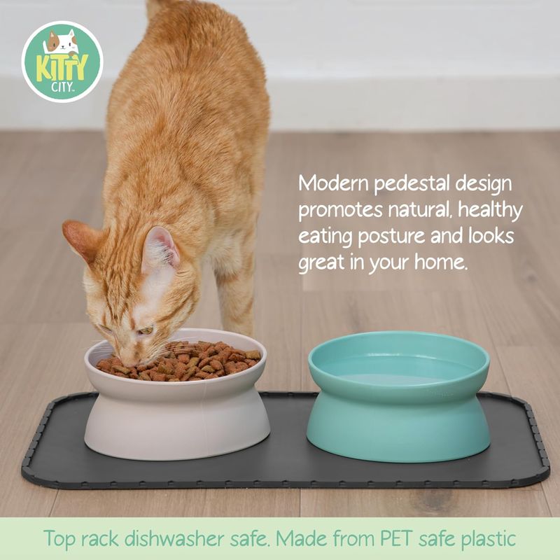 Kitty City Raised Cat Bowl Set Pink &amp; Teal 2 Pack