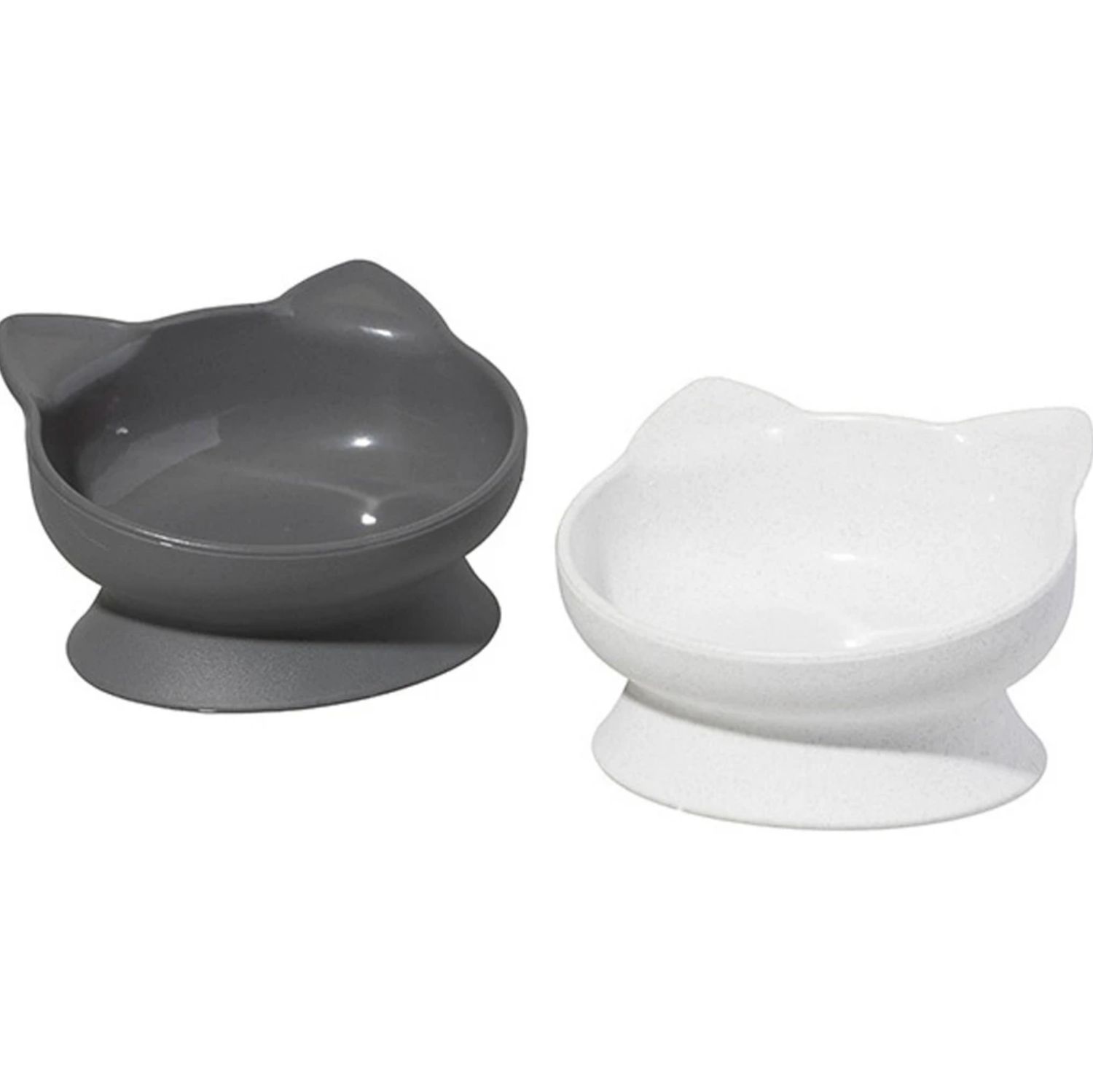 Kitty City Raised Cat Ear Bowl Set Gray &amp; White 2 Pack 6.5oz
