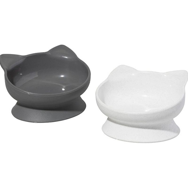 Kitty City Raised Cat Ear Bowl Set Gray &amp; White 2 Pack 6.5oz