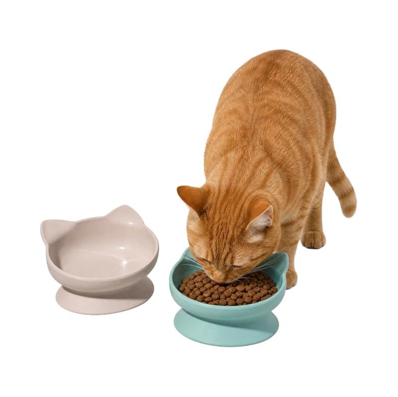 Kitty City Raised Cat Ear Bowl Set Pink &amp; Teal 2 Pack 6.5oz