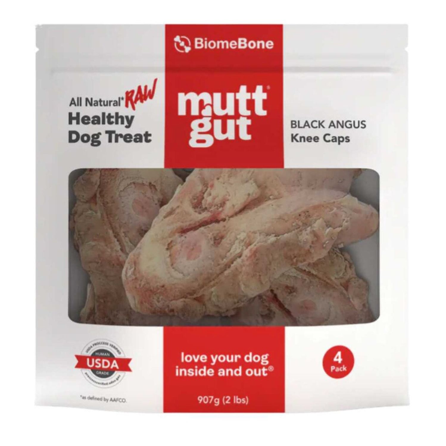 Mutt Gut Frozen BiomeBones Black Angus Knee Caps 2lb
