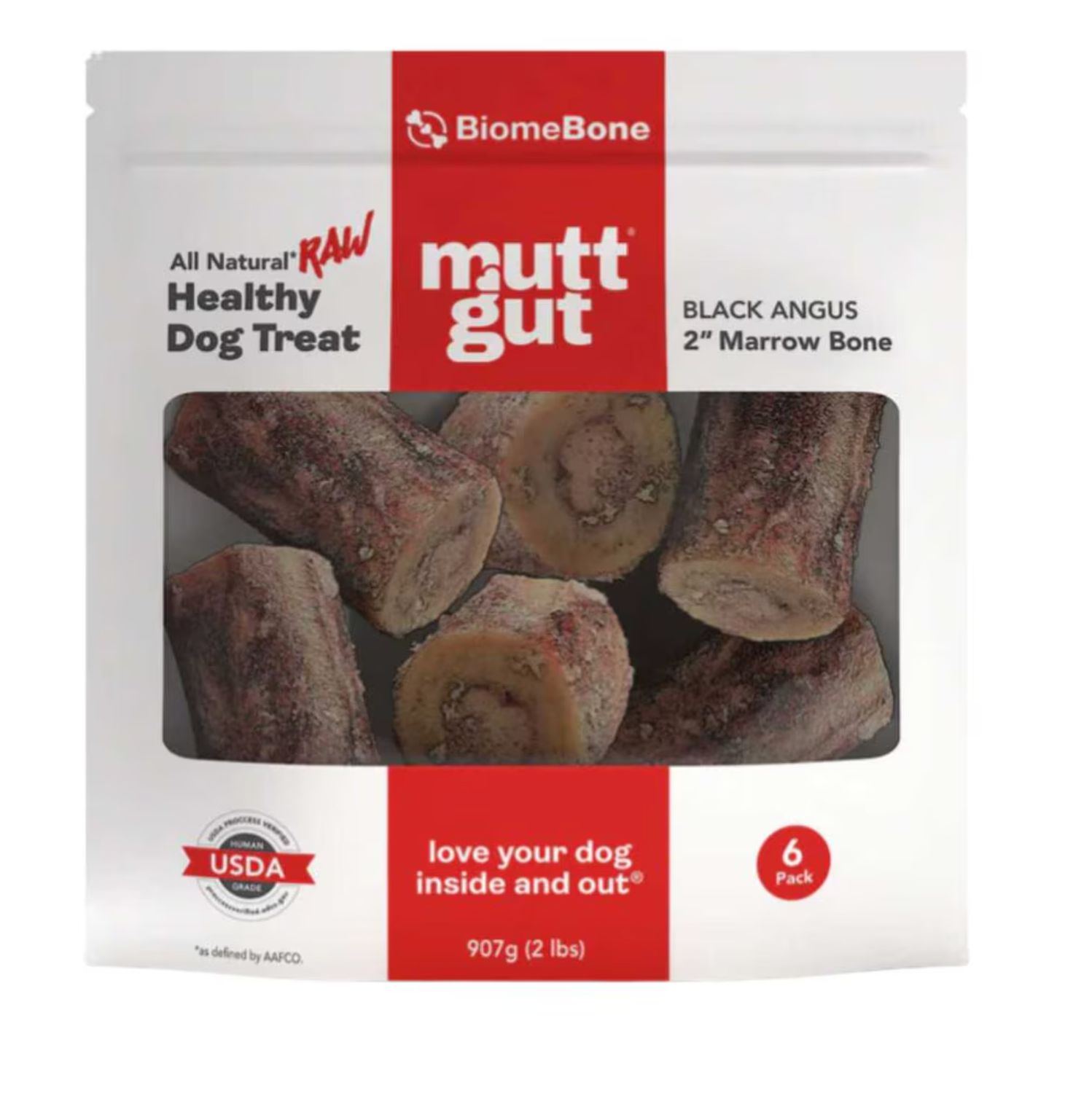 Mutt Gut Frozen BiomeBones Black Angus 2" Marrow Bones 1lb