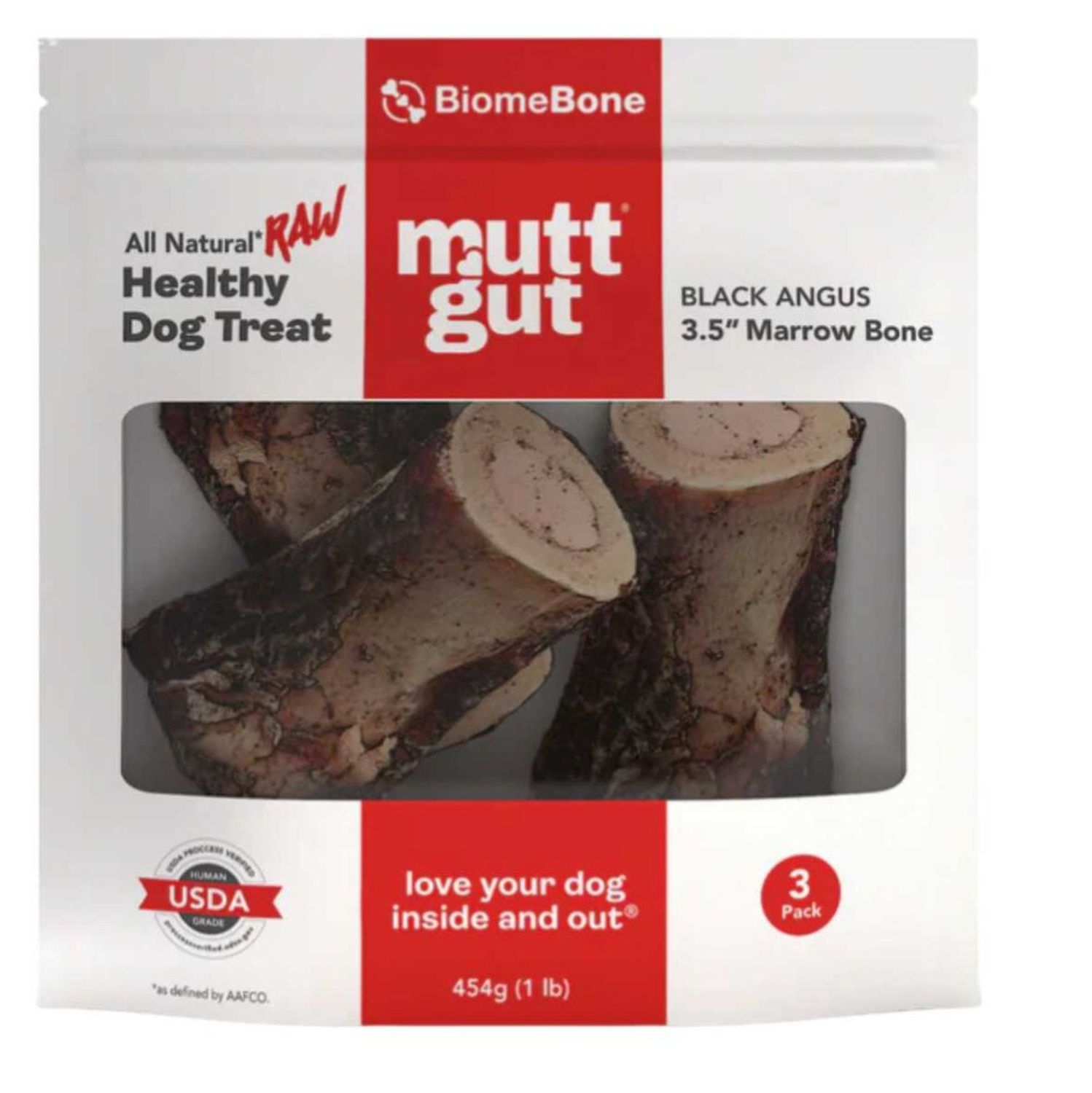 Mutt Gut Frozen BiomeBones Black Angus 3.5" Marrow Bones 1lb