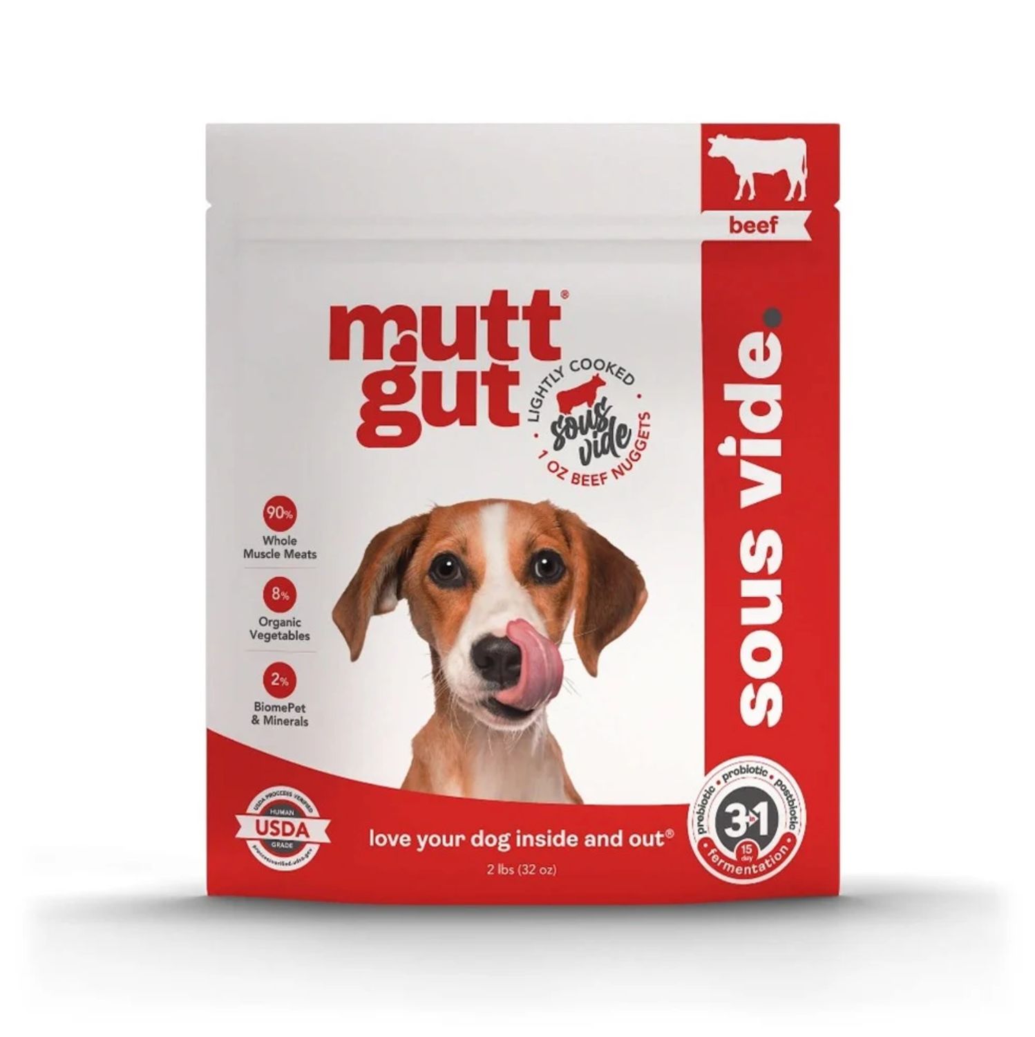 Mutt Gut Dog Frozen Microbiome Lightly Cooked Sous Vide Beef 2lb