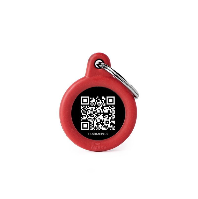 My Family Dog Tag Hushtag Plus QR Code Circle with Rubber