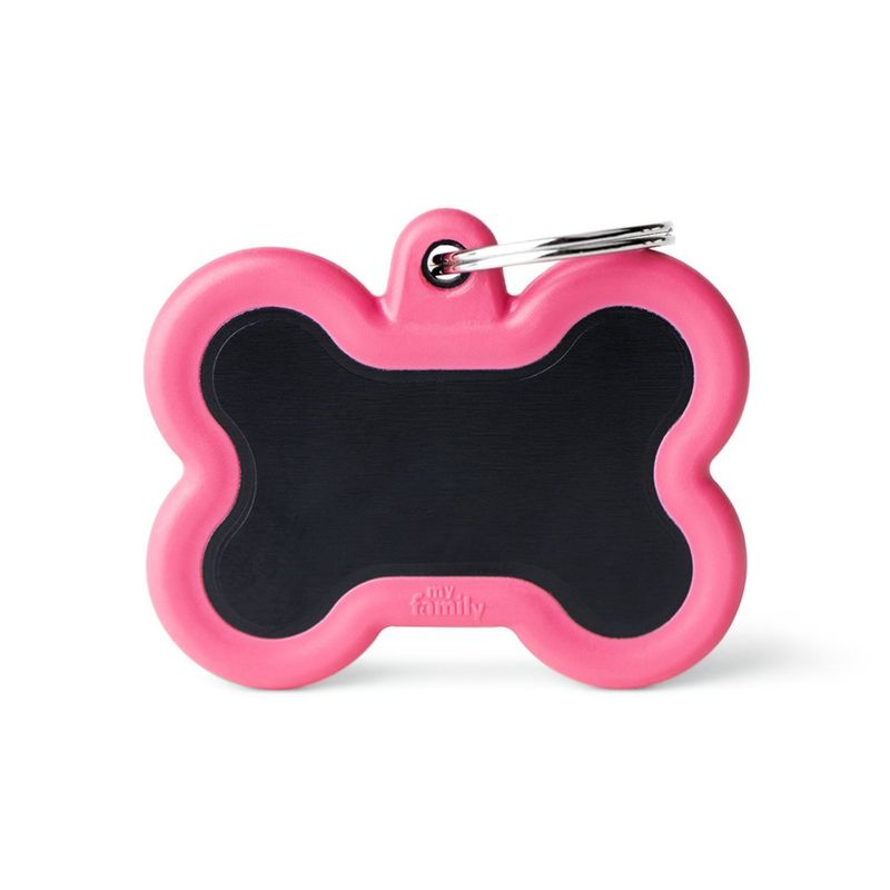 My Family Dog Tag Hushtag Black Aluminum Bone with Rubber