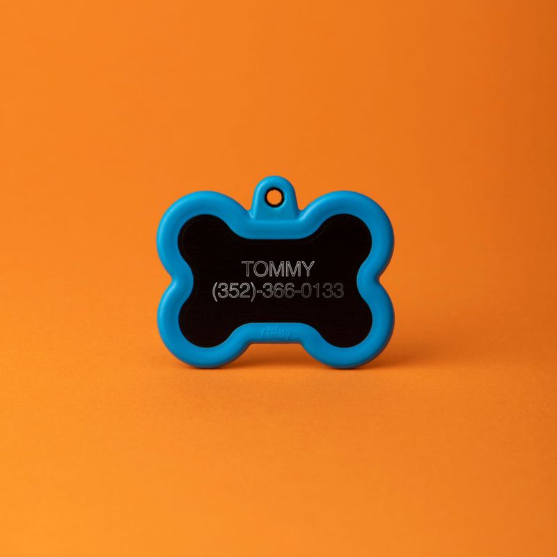 My Family Dog Tag Hushtag Black Aluminum Bone with Rubber