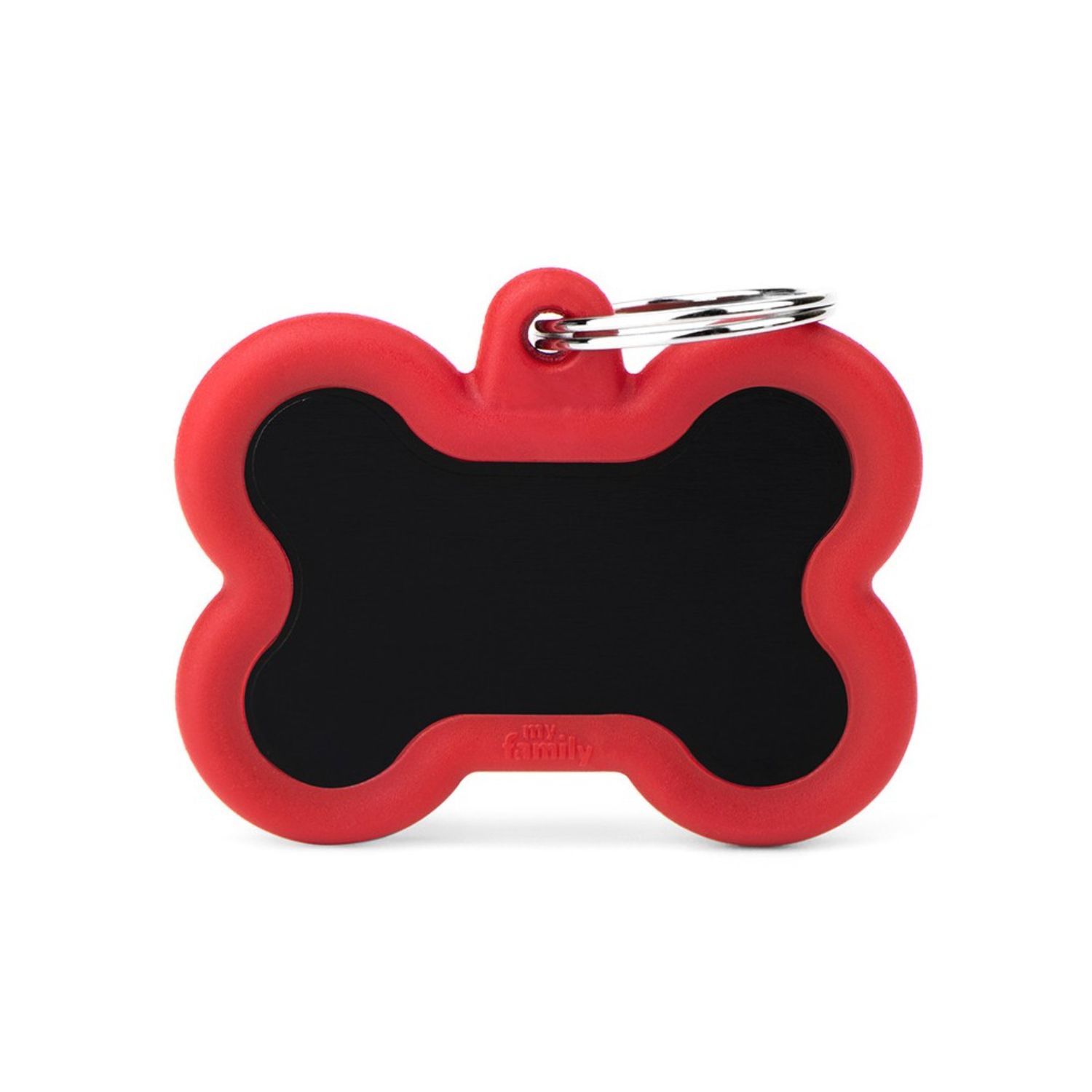 My Family Dog Tag Hushtag Black Aluminum Bone with Rubber, Color: Red, Size: Small