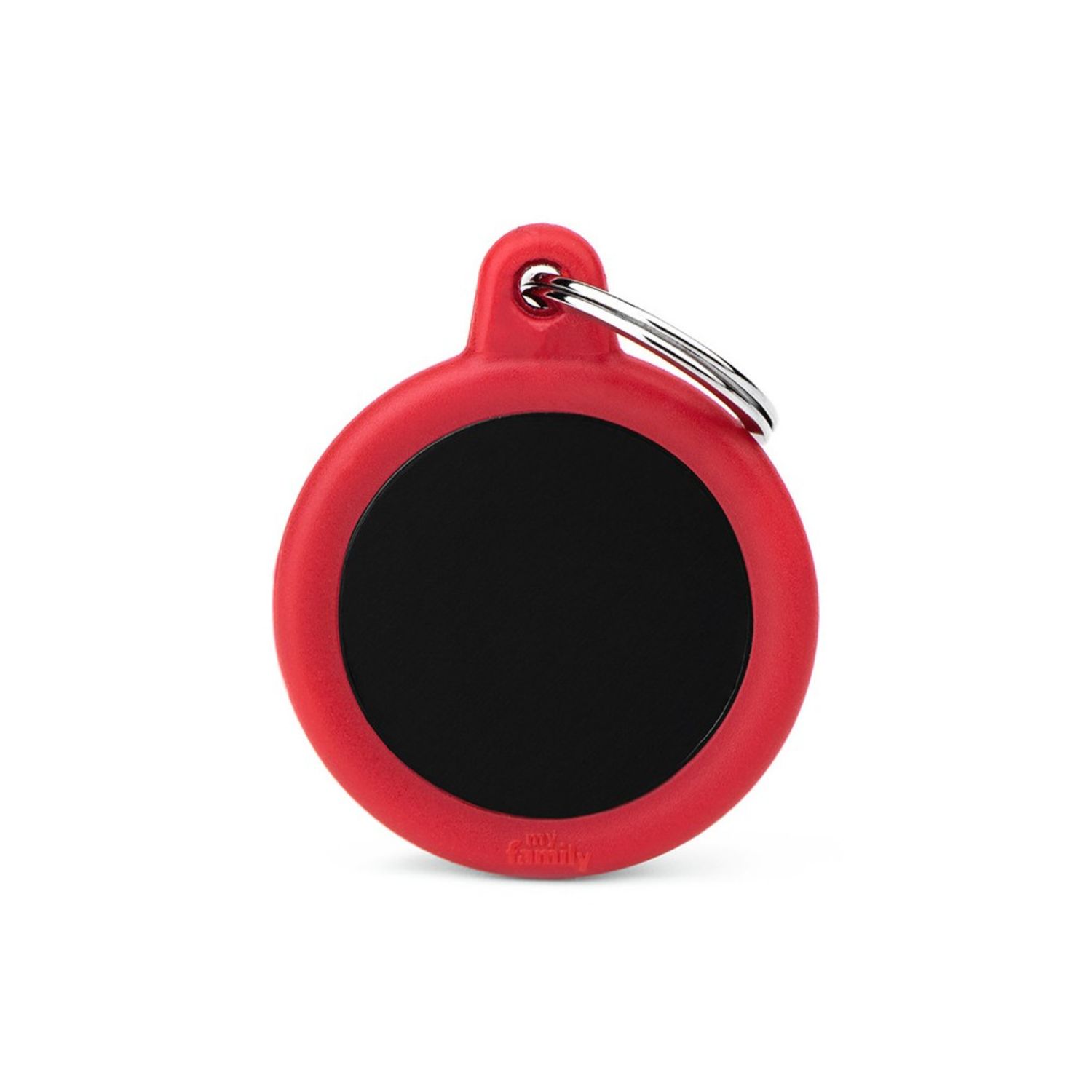 My Family Dog Tag Hushtag Black Aluminum Circle ID Tag with Rubber, Color: Red