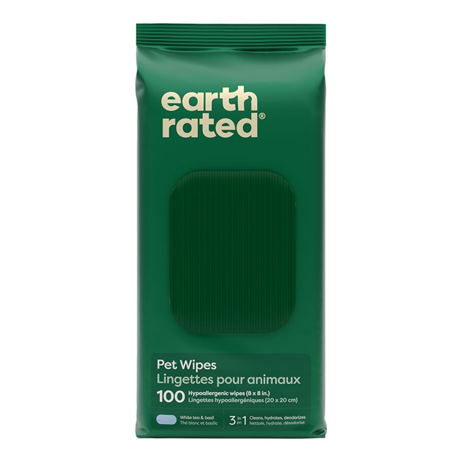 Earth Rated Dog Hypoallergenic Grooming Wipes White Tea &amp; Basil 100ct