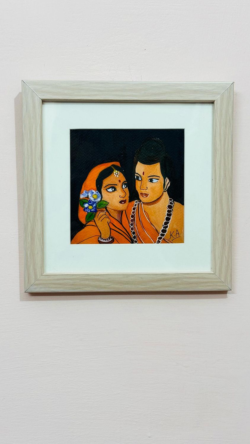 Handmade Painting of Goddess Sita and Lord Ram– Framed Wall Art