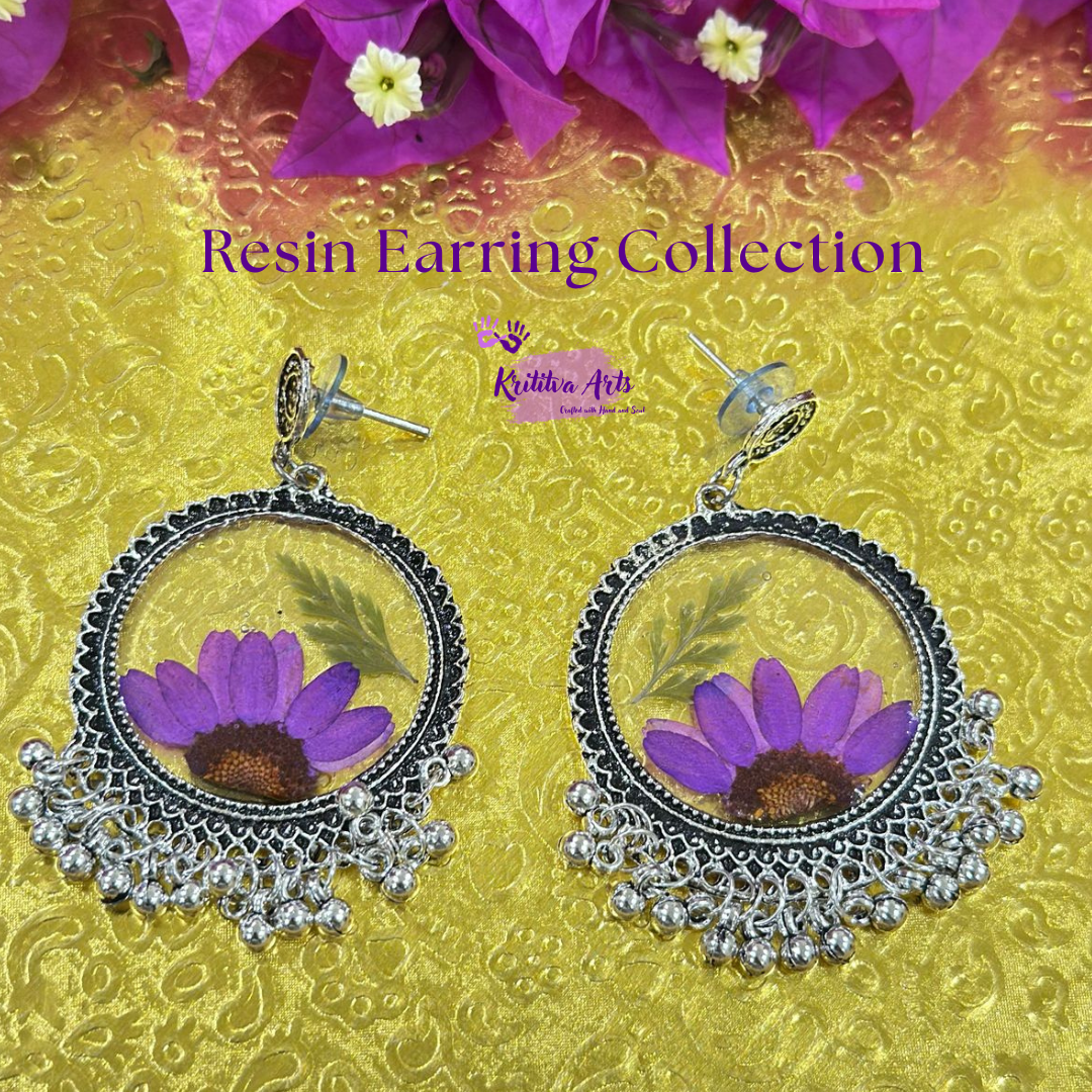 Handmade Resin Floral Earrings – Elegant Boho Chic Jewelry 🌿💜