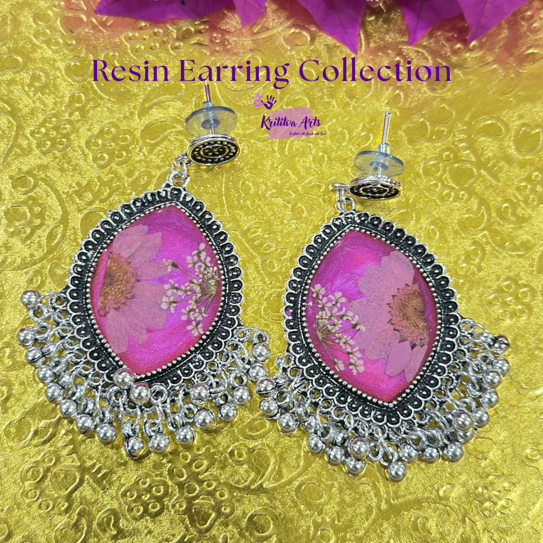 ​Handmade Resin Floral Earrings – Ethnic Boho Statement Jewelry 🌿💖✨
