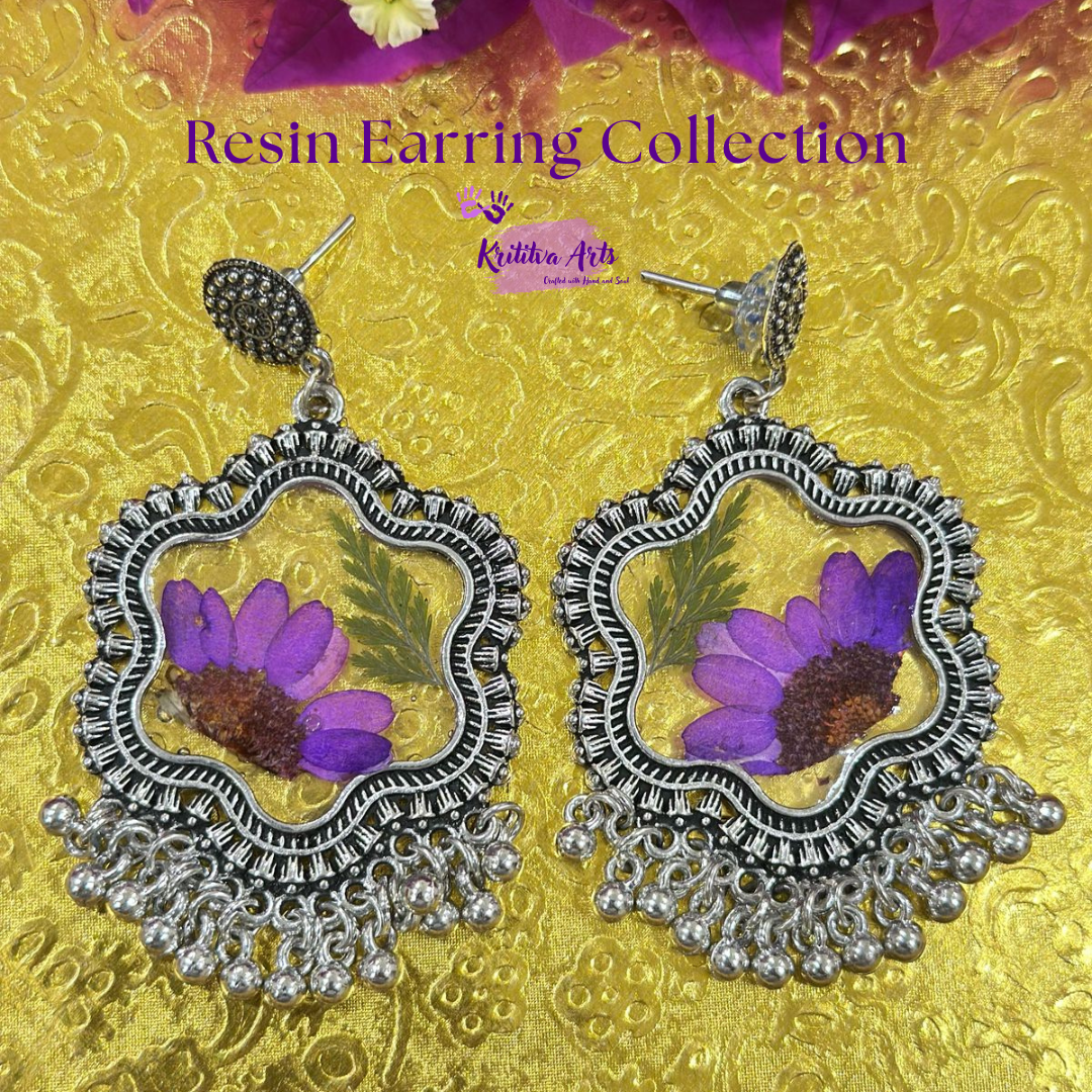 ​Handmade Resin Floral Earrings – Ethnic Boho Statement Jewelry 🌿💖✨