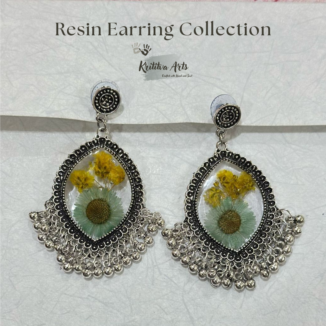 ​Handmade Resin Floral Earrings – Ethnic Boho Statement Jewelry 🌿💛💚✨