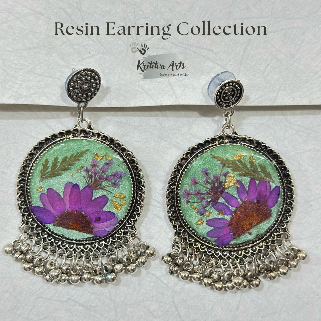 ​Artisanal Resin Bloom Earrings – Nature-Inspired Ethnic Jewelry 🌸💚✨