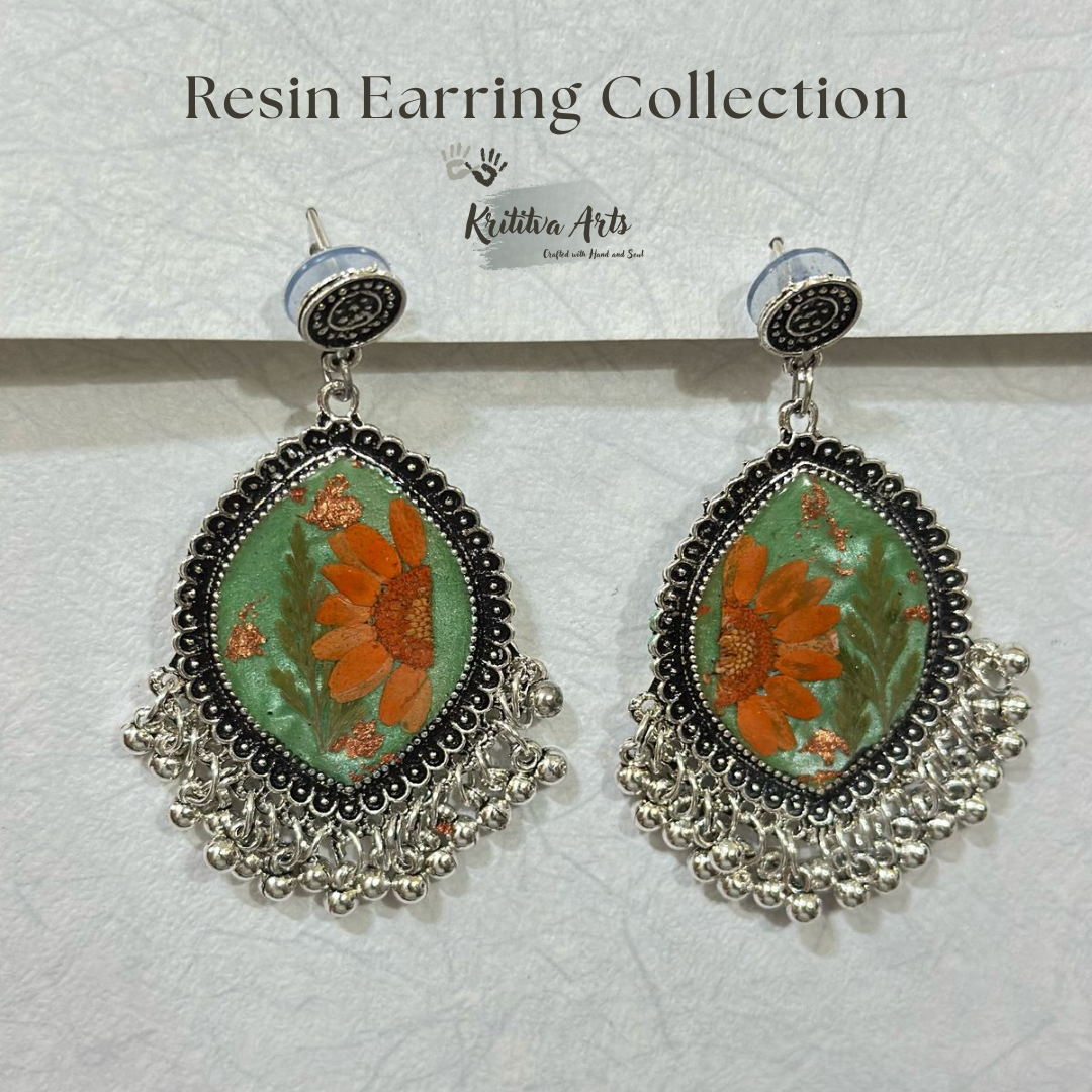 ​Handcrafted Resin Blossom Earrings – Artistic Ethnic Jewelry 🍁🌿✨