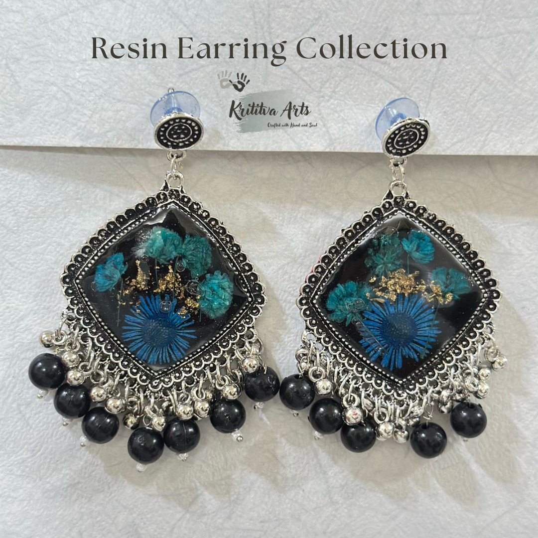 ​Handcrafted Resin Bloom Earrings – Ethnic Luxe Statement Jewelry 💙✨