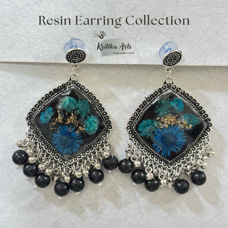 ​Handcrafted Resin Bloom Earrings – Ethnic Luxe Statement Jewelry 💙✨