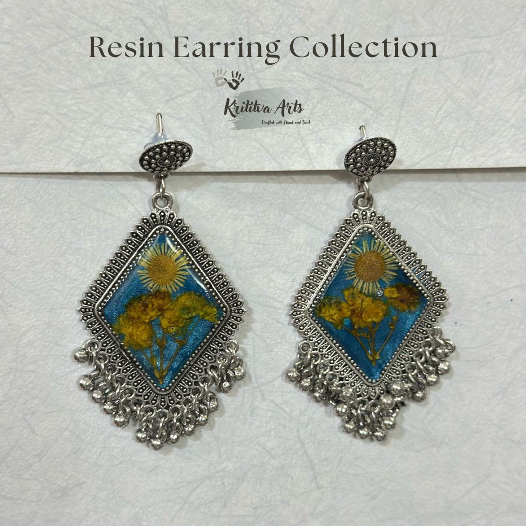 ​Botanical Resin Earrings – Exquisite Floral Statement Jewelry 🌻💙✨