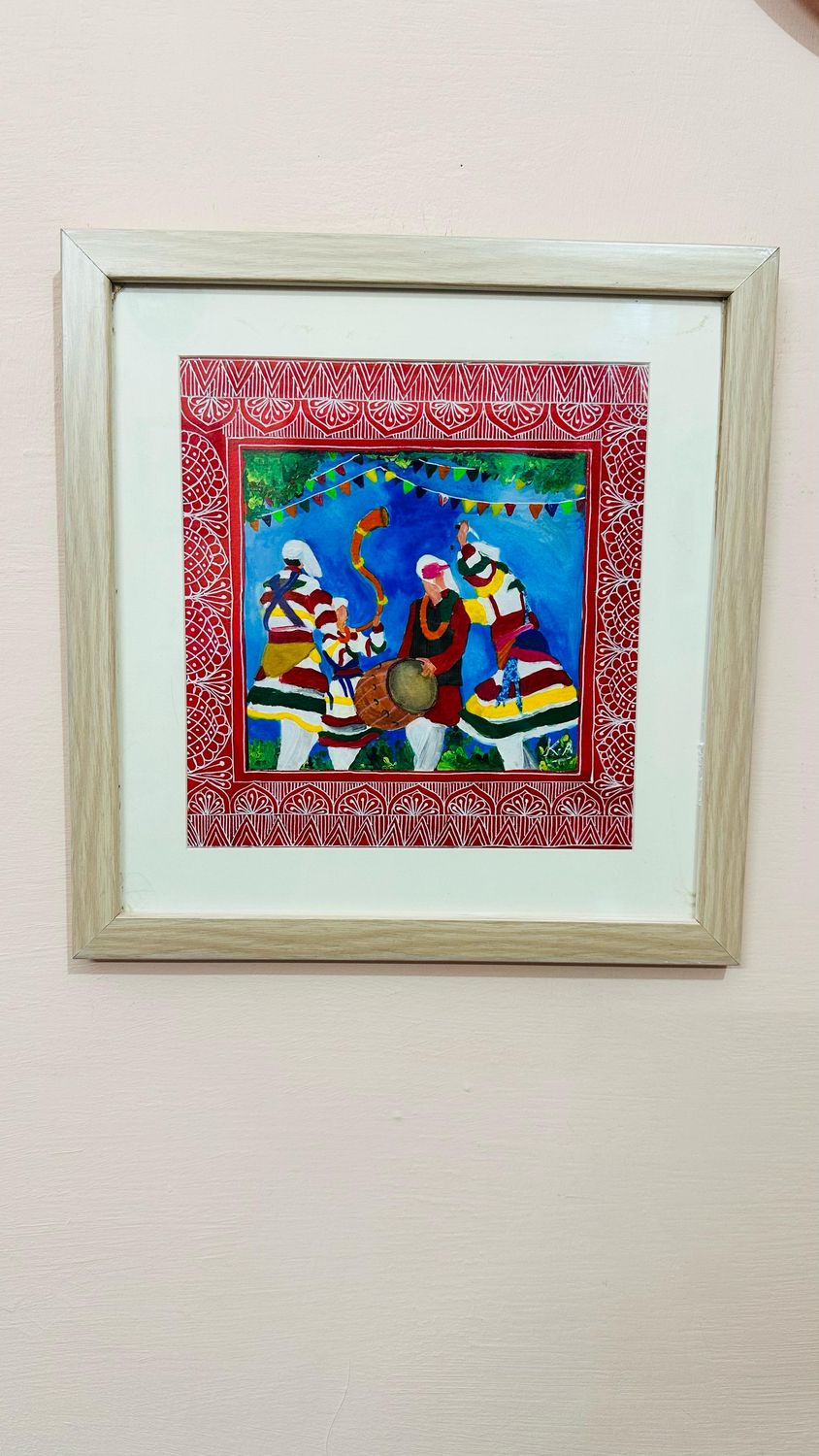 ​Handmade Painting – Traditional Chhaliya Dance of Uttarakhand 🎨✨