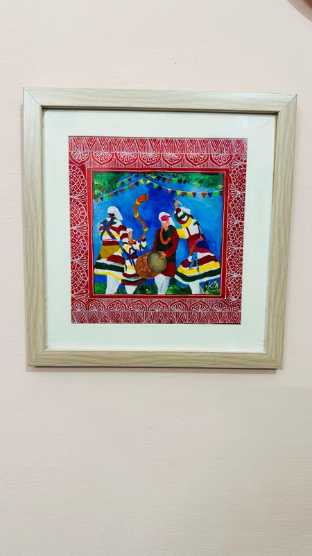 ​Handmade Painting – Traditional Chhaliya Dance of Uttarakhand 🎨✨