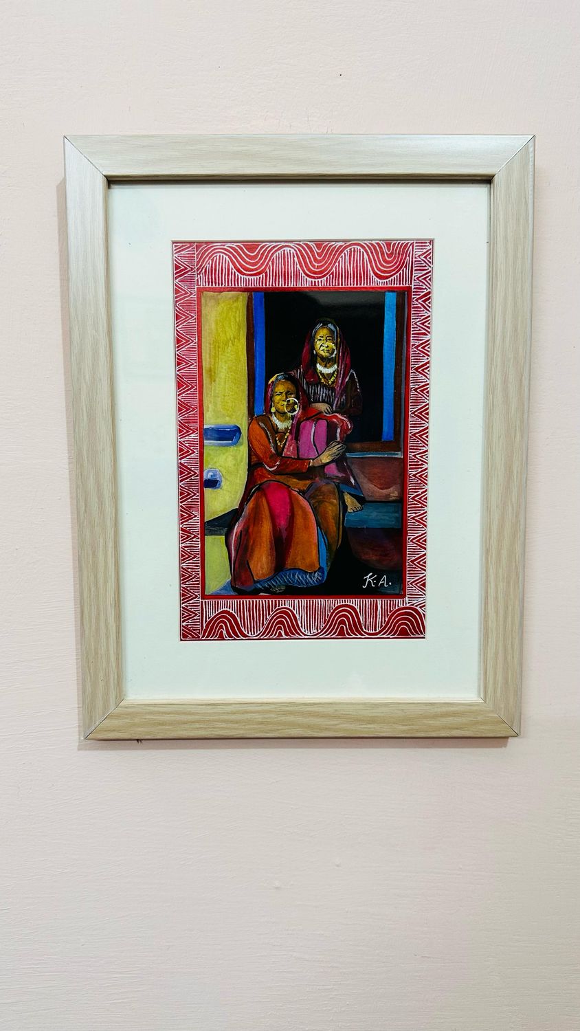 ​Handcrafted Painting – A Moment at the Dehleez, Uttarakhand’s Cultural Essence 🎨✨