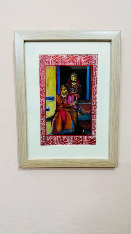 ​Handcrafted Painting – A Moment at the Dehleez, Uttarakhand’s Cultural Essence 🎨✨