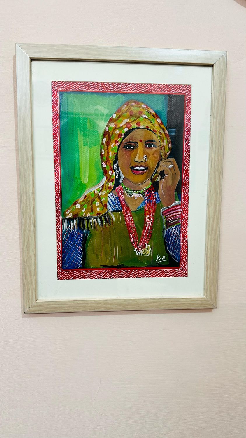 Handcrafted Painting – Pahadi Woman in Traditional Scarf, A Portrait of Everyday Grace 🎨✨