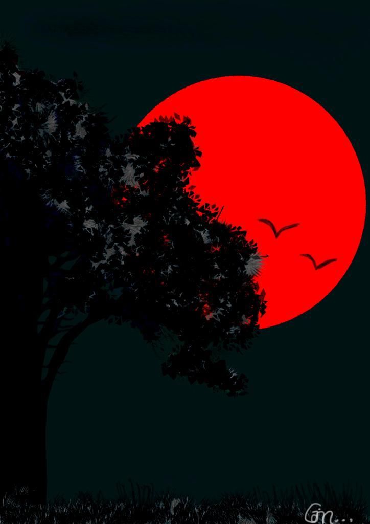 ​Handcrafted Digital Portrait – Crimson Moonlit Serenity 🌙✨