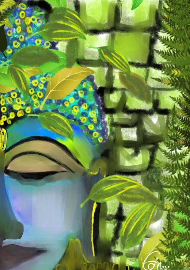 ​Handcrafted Digital Portrait – Tranquil Spirit Amidst Nature 🍃✨