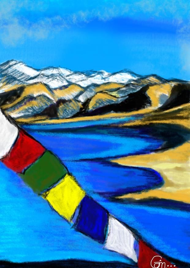 ​Handcrafted Digital Portrait – A Vibrant Himalayan Landscape 🏔️✨