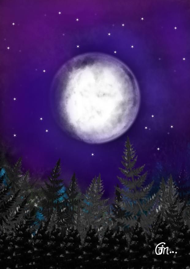 ​Handcrafted Digital Portrait – Enchanted Moonlit Forest 🌙✨