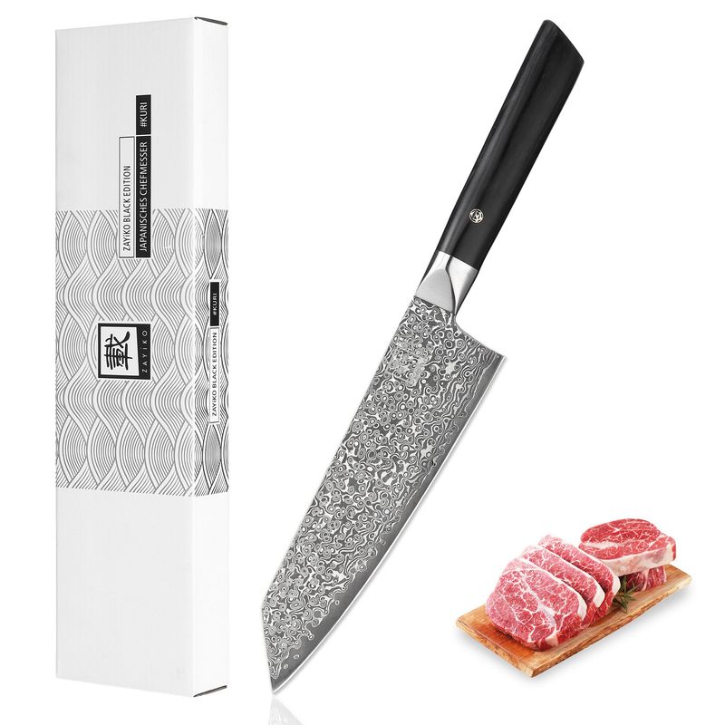 Chefmesser Kiritsuke I 20 cm Klinge aus 67 Lagen dunklem Damaststahl I Pakkaholzgriff